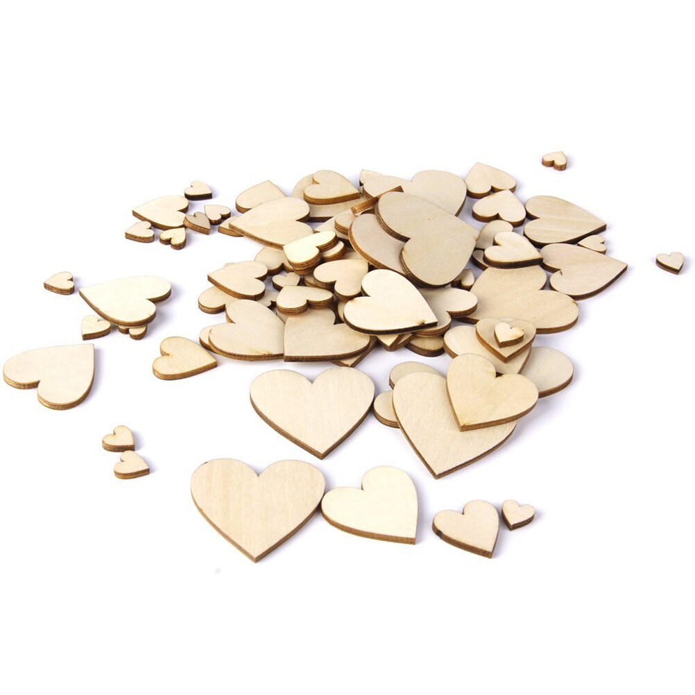 100pcs Plain Wooden Heart Embellishments for Crafts 